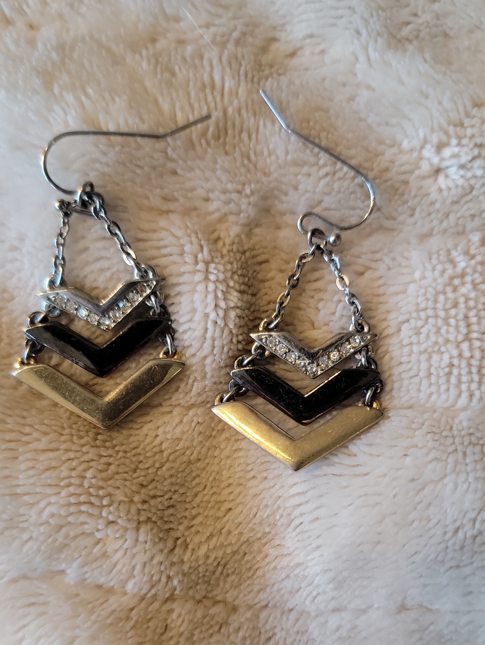 White House Black Market Silver, Black & Gold Chevron Drop Earrings